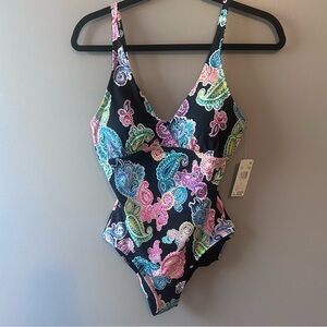 Leilani One Piece Swimsuit Pink Black Blue Paisley Size 6